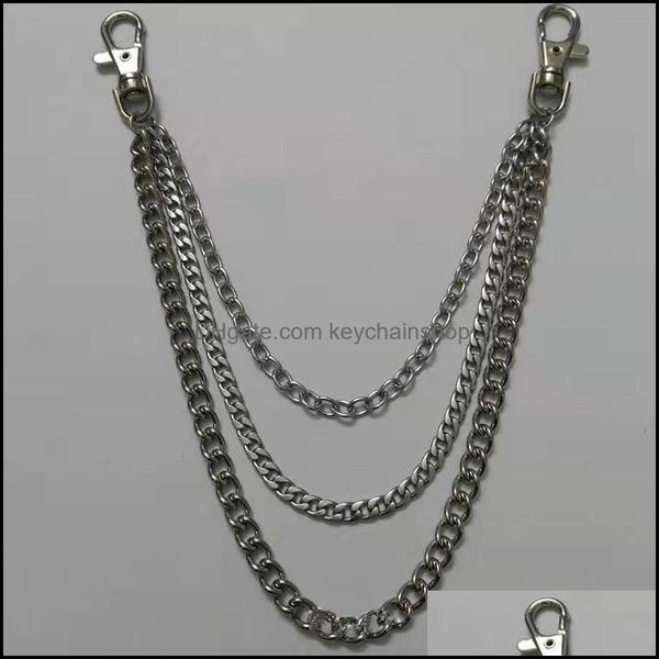

keychains fashion accessories 3-layer stainless steel mens hip hop punk rock pant chain keyring trousers jeans waist wallet metal chains key, Silver