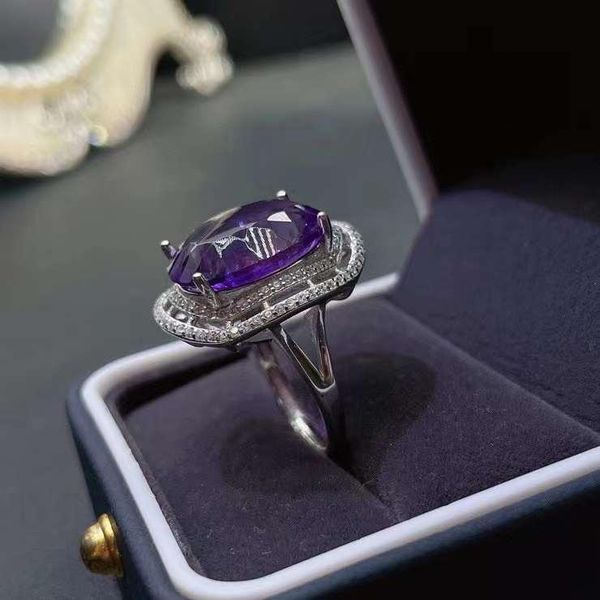 

cluster rings colife jewelry luxury natural amethyst silver ring for party 10ct vvs grade solid 925, Golden;silver