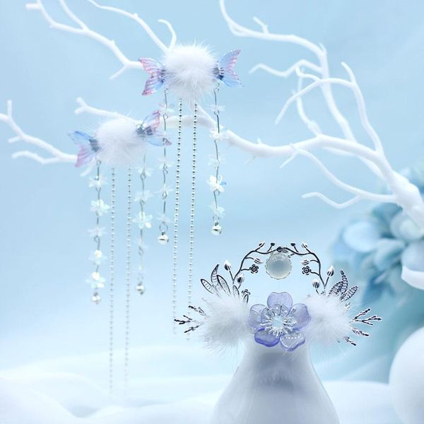 

party masks ancient style cute hairball tassel hairpin fairy wind step shake women lolita hair crown headwear costume accessories