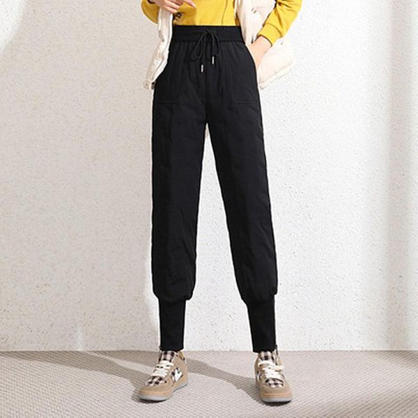

women's pants & capris 2021 winter womens haren cargo drawstring loose down padded and thickened bundled feet white duck work cotton, Black;white