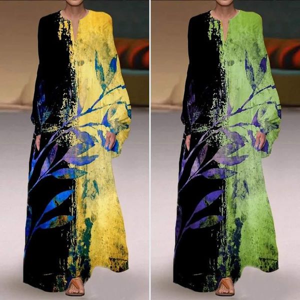

casual dresses plus size fashion spring maxi long women floral printed full sleeve sundress bohemian party vestidos kaftan femme, Black;gray
