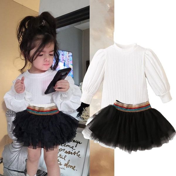 

clothing sets 2pcs set kids baby girl puff long sleeve white t-shirt tutu skirt outfits princess girls clothes