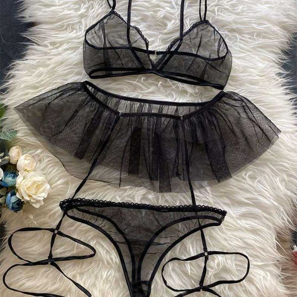

selling midnight mesh perspective charm lace three-point skirt lingerie 211203, Black;white
