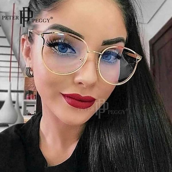 

transparent glasses women frames cat eye fashion round vintage metal men optics prescription myopia eyewear sunglasses, Black