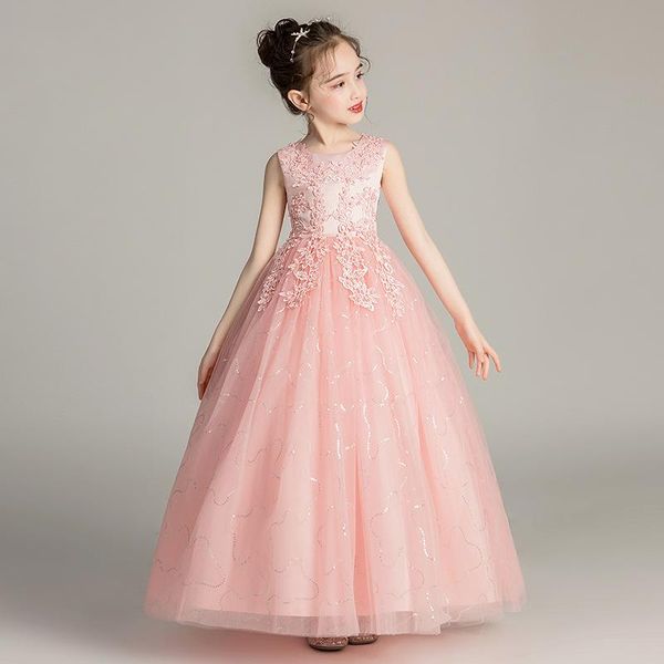 

girl's dresses pink a-line wedding flower girl dress glitter tulle applique pageant gowns girls party prom, Red;yellow