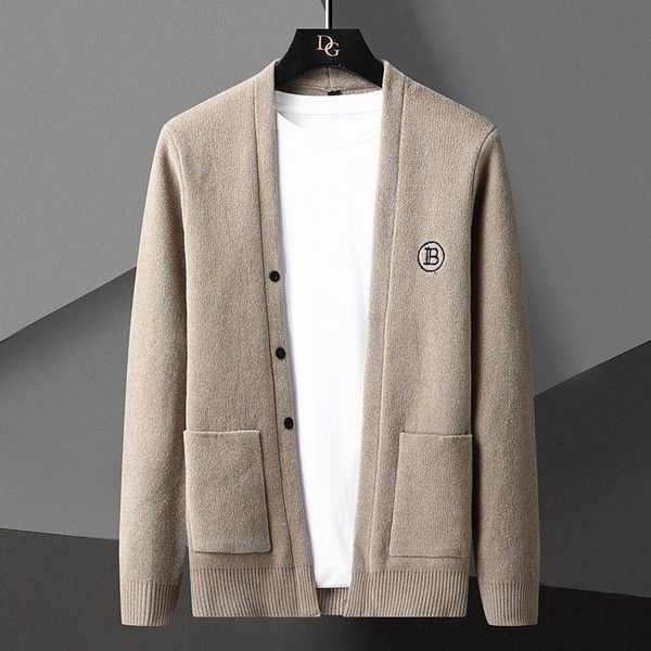 

men's sweaters solid color cardigan jacket men knit casual stand collar coat korean khaki black gray clothing, White;black