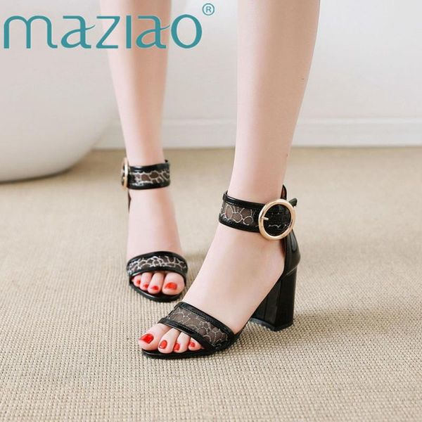 

high heels women sandals square ankle strap shoes buckle cutout party summer gold large size 33-46, Black