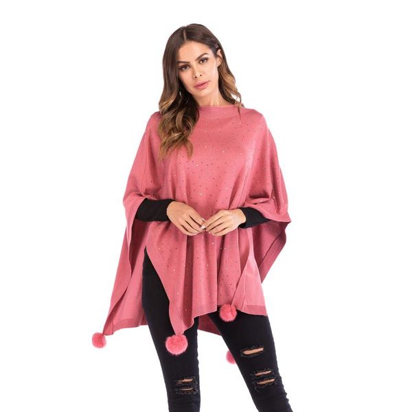 

women's sweaters 2021 autumn winter sweater loose shawl cloak shiny seven-point red bat sleeve knitwear, White;black