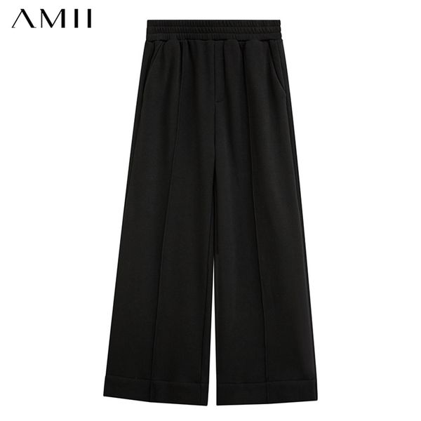

minimalism autumn winter women's pants causal solid fleece elastic waist pocket thick loose female trousers 1454 210527, Black;white