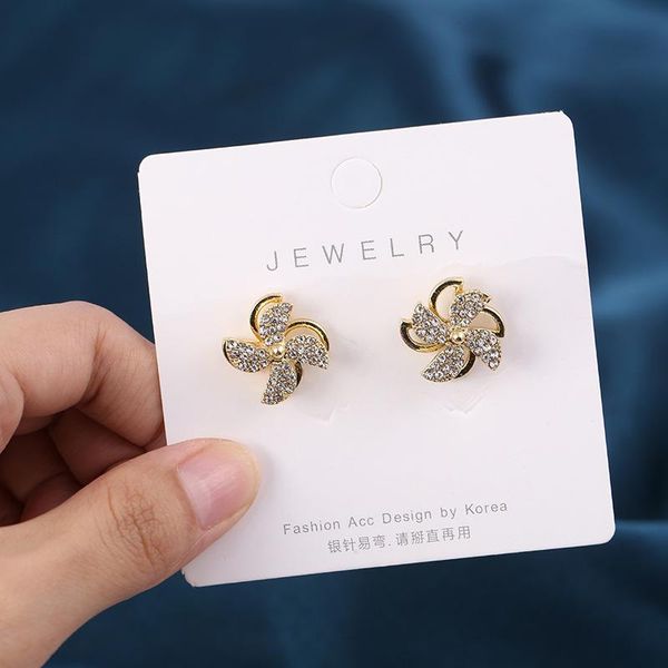 

stud earrings for woman rotatable windmill in summer female french retro small fragrance design temperament, Golden;silver