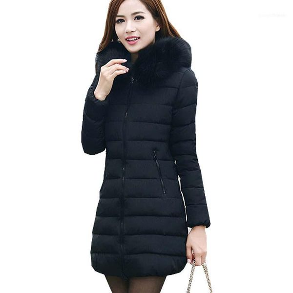 

women's down & parkas wholesale-2021 fashion winter women thick casual cotton parka long fur collar hooded coat jacket plus size 5xl zy, Black