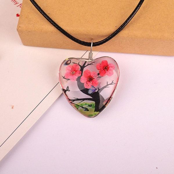 

pendant necklaces mori love narcissus necklace peach heart glass flower specimen time jewelry cherry blossom decoration, Silver