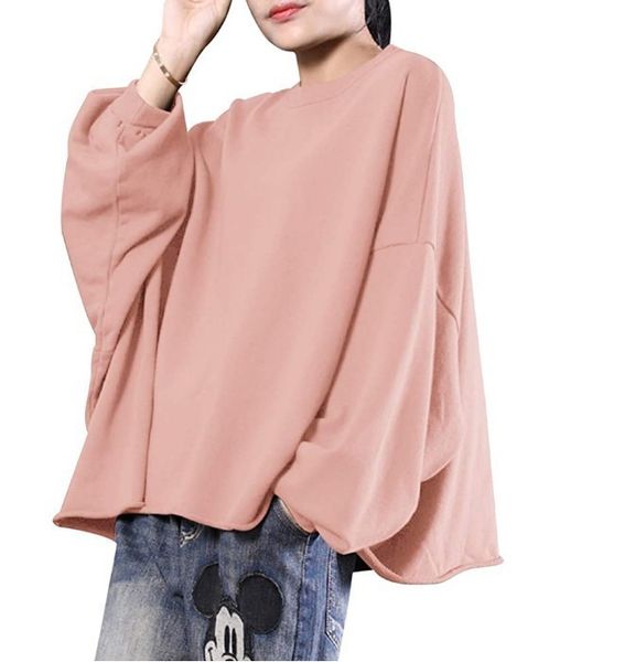 

trendy iadies' sweaters 2021 fashion women's sweater round neck loose large pulloverhoodies, Black