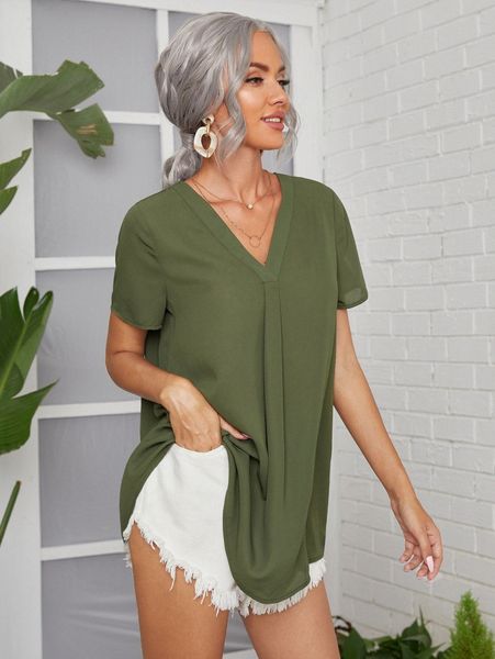 

v-neck solid l00g#, White