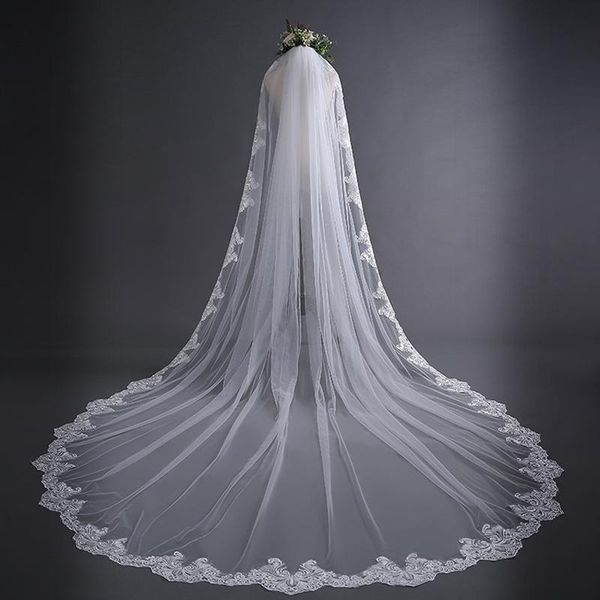 

bridal veils 2021 veil ivory 3m long wedding veu de noiva with lace edge blusher, Black