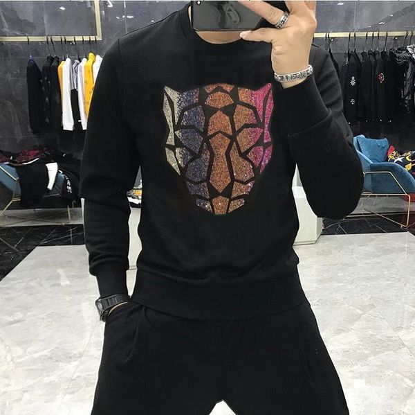 

men's hoodies & sweatshirts men clothing rhinestones sweatershirt streetwear mens fashion round neck winter, Black