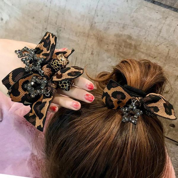 

leopard bowknot square hair rope temperament diamond stars wild tie ball head rope1
