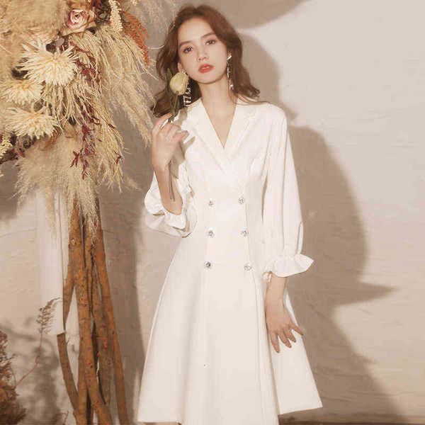

luxury street style dresses white banquet evening female 2021 autumn celebrity temperament long sleeve travel po light wedding, Black;pink