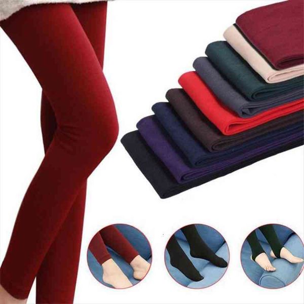 

fashion autumn lined fleece plus women legging velvet pants warm spring skinny candy color three styles knitted bottom, Black