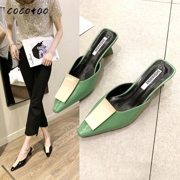

slippers pointed half women spring and summer wear 2021 fashion wild stiletto low-heeled sandals muller half-toe shoes, Black