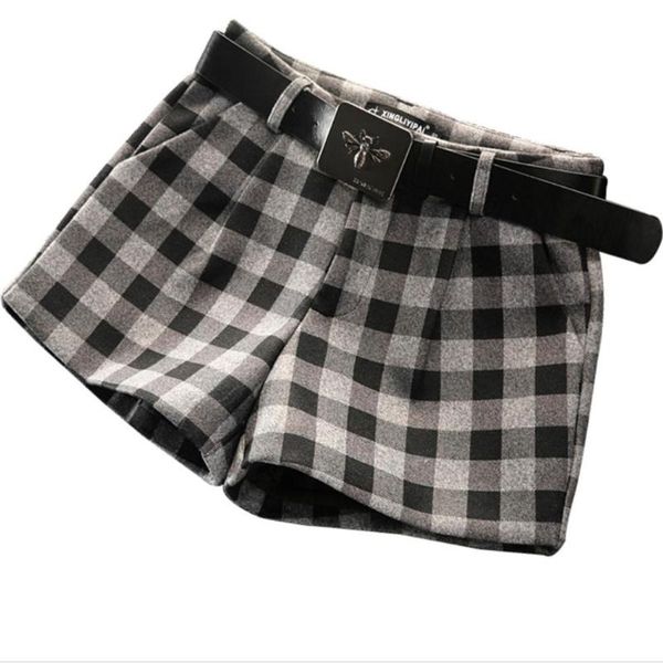 

women's shorts woolen women autumn winter high waist 2021 fashion plaid loose wide leg thickening, White;black