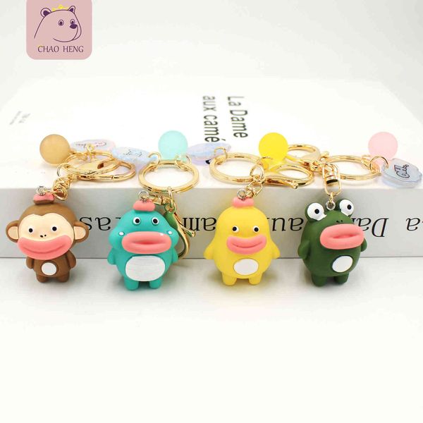 

resin ugly cute big mouth frog cartoon key chain ins creative gift car pendant, Silver
