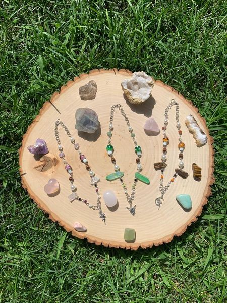 

chains fairytale elf mushroom mismatched quartz beaded necklace, Silver