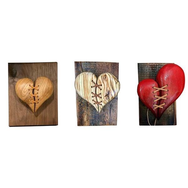 

decorative objects & figurines wooden broken heart decor stitched shape wall art decoration sewing shaped for bookshelf home