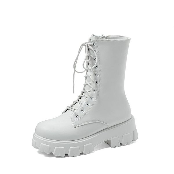 

autumn and winter 2021 leather muffin bottom lace up medium large women's martin boots, Black