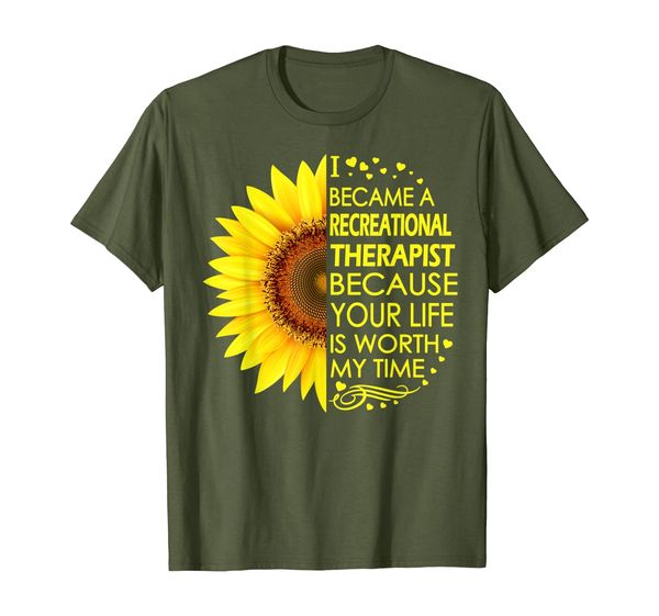

i became recreational therapist sunflower t-shirt, White;black