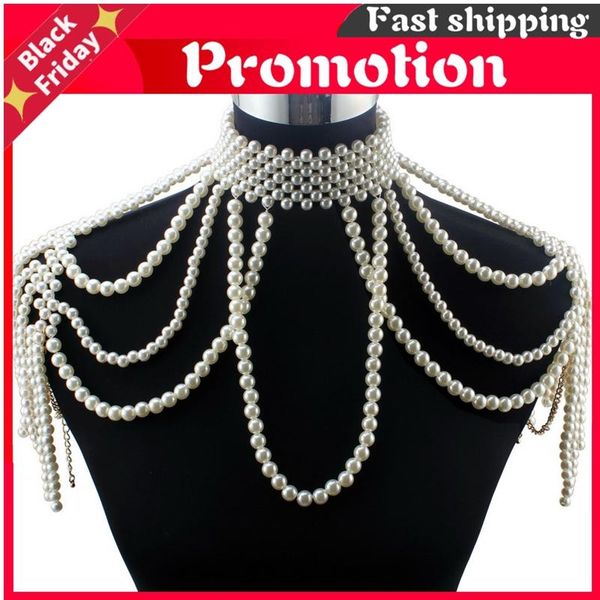 

pendant necklaces long bead chain chunky simulated pearl necklace body jewelry for women costume choker statement, Silver