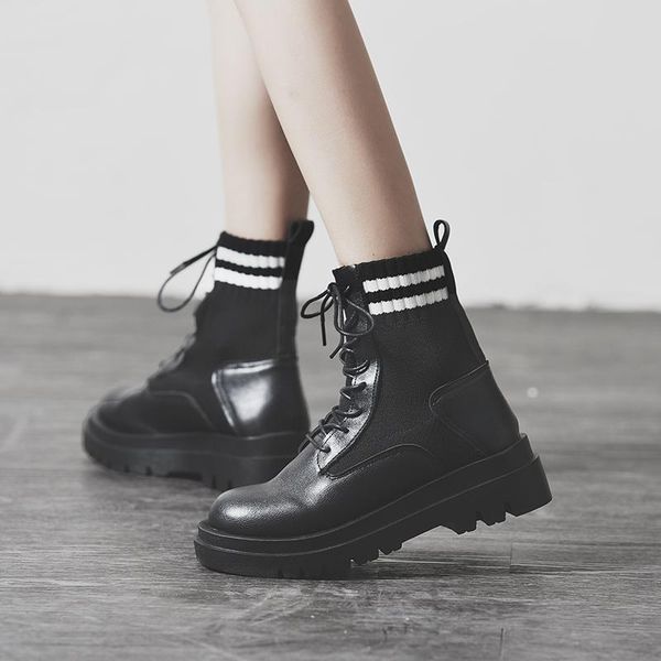 

boots knitting fashion women 2021 ladies casual socks british style ankle, Black