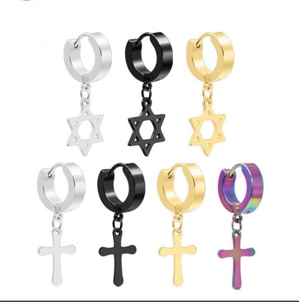 

punk ear clip titanium steel earrings for men rock fashion cross stud earring cool new jewelry, Golden;silver