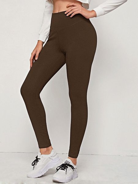 

wide waistband solid leggings 75ls#, Black