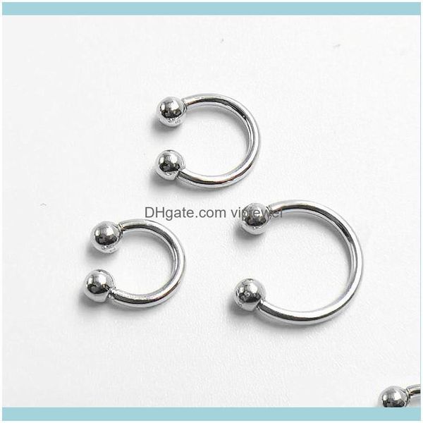 

nose septum jewelry 3pcs c shape 925 sterling hoop ring 6mm/8mm/10mm sier ear rings lip helix piercing body drop delivery, Slivery;golden