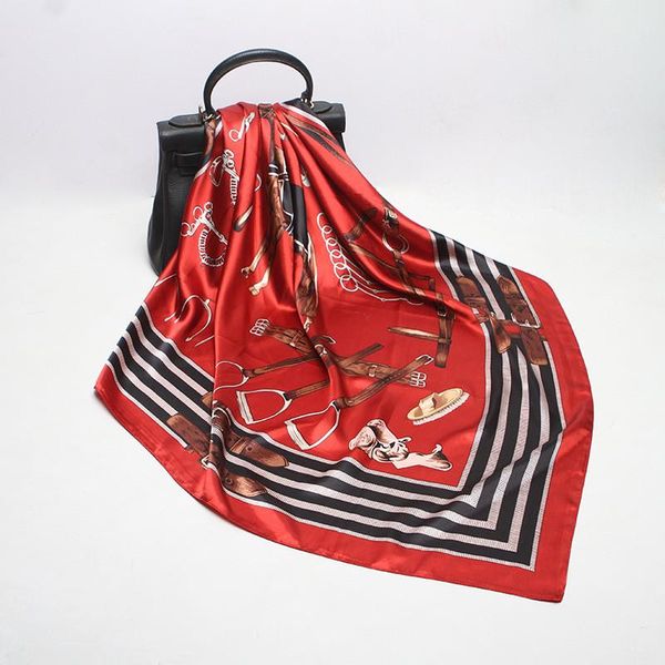 

scarves pobing silk square scarf women horse print foulard satin hijab bandana lady neckerchief femme tie band head 90cm*90cm, Blue;gray
