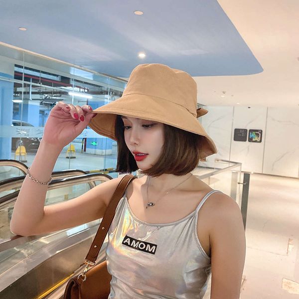 

sun hat spring summer children's version simple and generous monochrome fisherman's trend korean fashion sunscreen hat bow, Blue;gray