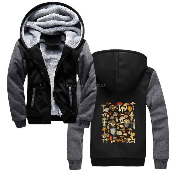 

men's hoodies & sweatshirts funny mycology fungi foraging mushroom women hoodie men winter thick hooded sweatshirt streetwear, Black