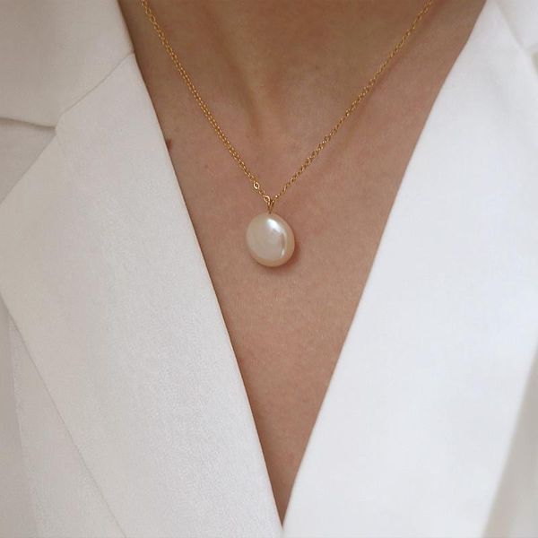

chains 2022 fashion chain big pearl pendant necklace for women baroque charm pendants necklaces choker bead jewelry gifts, Silver