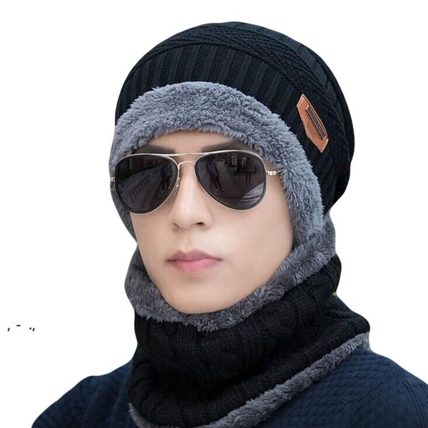 Cappelli da festa Berretti con teschio Berretti da sci Berretti Sciarpa Set unisex in pelle calda Cappelli invernali caldi Uomo Donna Skullies lavorati a maglia RRF11986