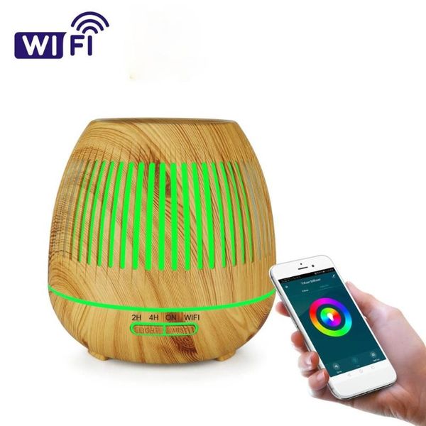 

humidifiers smart wifi diffuser 400ml aroma essential oil air ultrasonic humidifier wood grain hollow aromatherapy led light for home