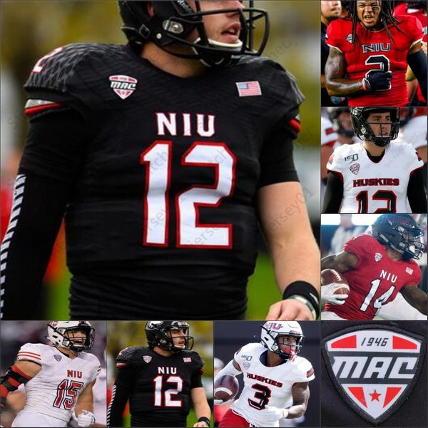 

northern illinois niu football stitched jersey ncaa college 12 ross bowers 15 marcus childers 3 tyrice richie 19 kenny golladay mens women y, Black