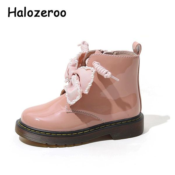 

boots kids winter children bow patent leather shoes baby girls princess fashion brand ankle soft, Black;grey