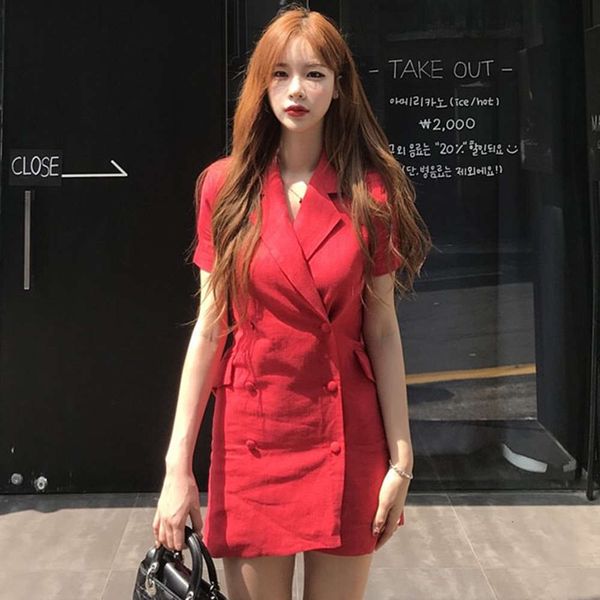 

casual dresses dress women clothessummer temperament lapel double breasted slim little suit short skirt d7vp, Black;gray