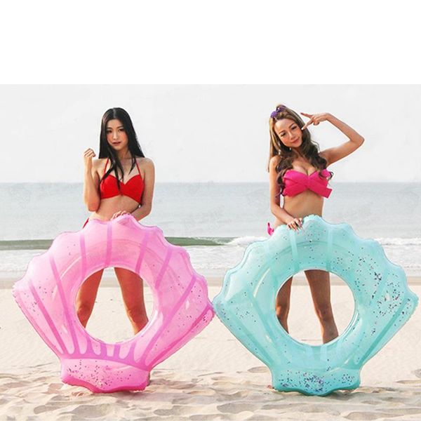 

raincoats 2 color giant shell inflatable swimming ring colorful glitters shinning pink swim buoy tube summer water mattress pool toy