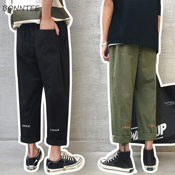 

cargo pants men casual straight high waist ankle-length loose pockets simple teens all-match large size 3xl mens korean style men's, Black