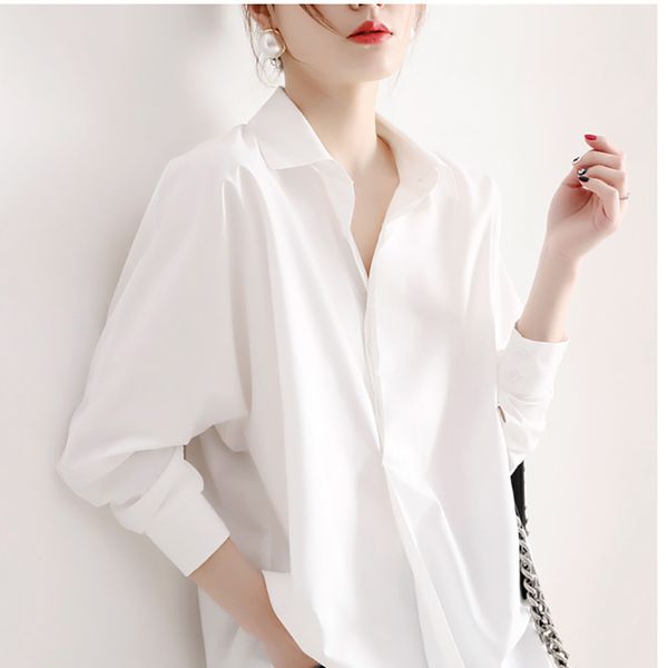 

white blouse shirt women's spring autumn long sleeve solid womens clothing oversized blouses female loose chiffon 183h 210420