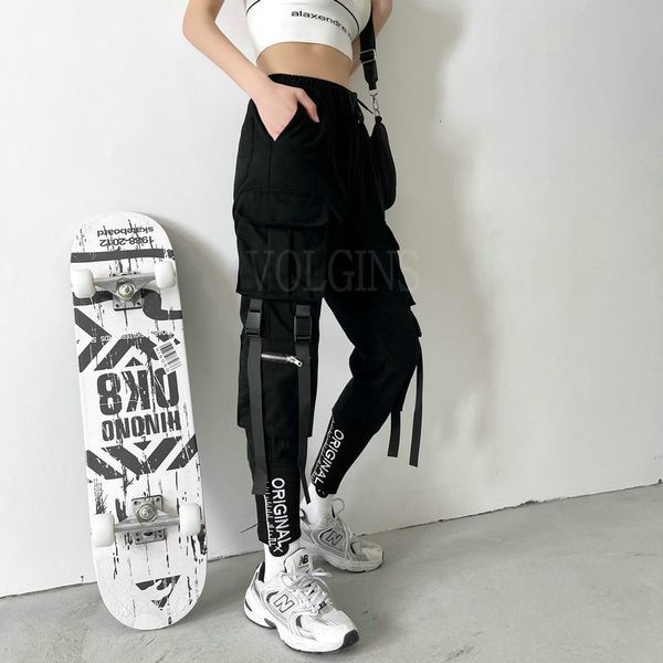 

pant harajuku ribbon cargo plus size joggers women sweatpants trousers black loose wide leg sweat pants femme, Black;white
