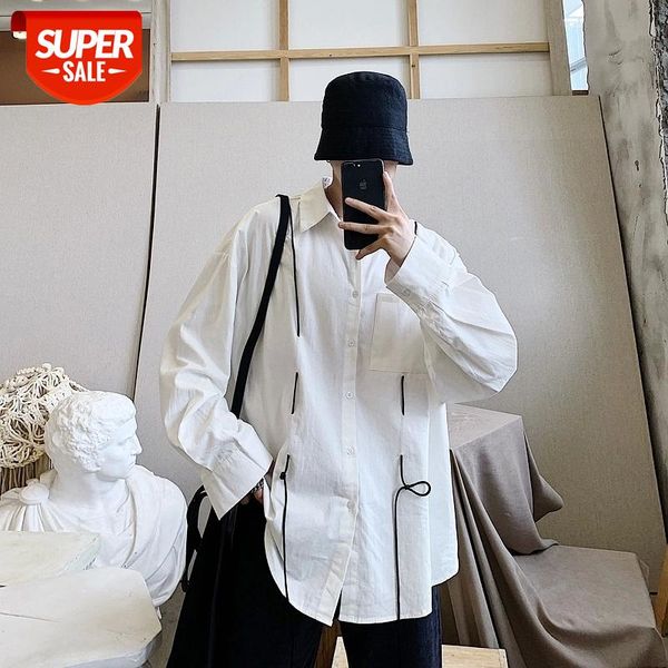 

2019 men's solid color long sleeve hawaiian shirt fashion trend leisure loose coat french cuff mens white shirts plus size -xl #wp9j, White;black