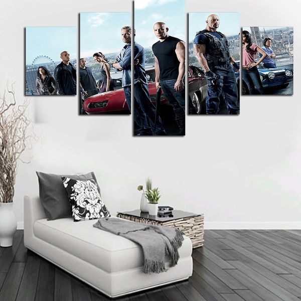 

5 panels fast and furious poster hd painting canvas wall art picture wall picture for living room canvas print modern painting